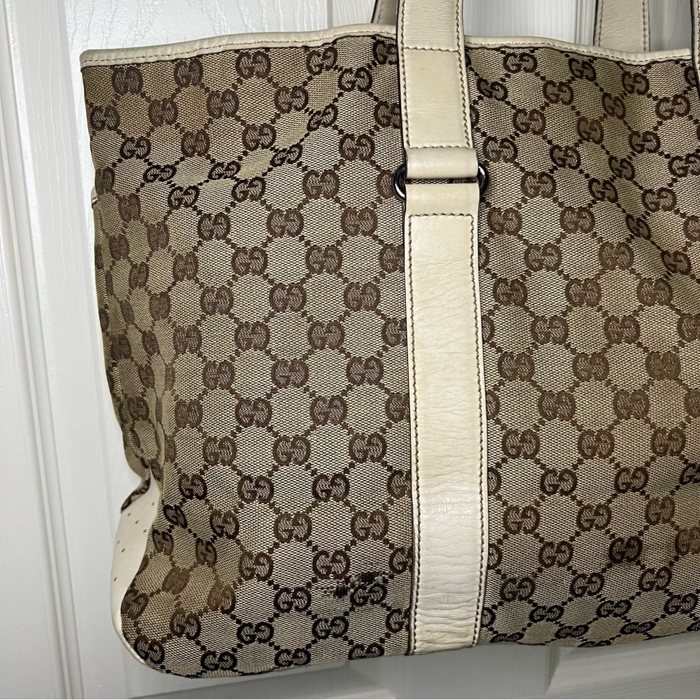 Gucci GG Canvas Tote Shoulder Leather Khaki Beige 153238 with original dust bag - Picture 10 of 13